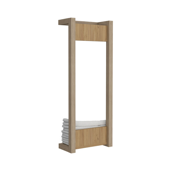 English Elm Arlington Wall Towel Rack with Shelf & Bar, Natural Oak Finish — Space-Saving, Sturdy Storage for Baths B200P362034
