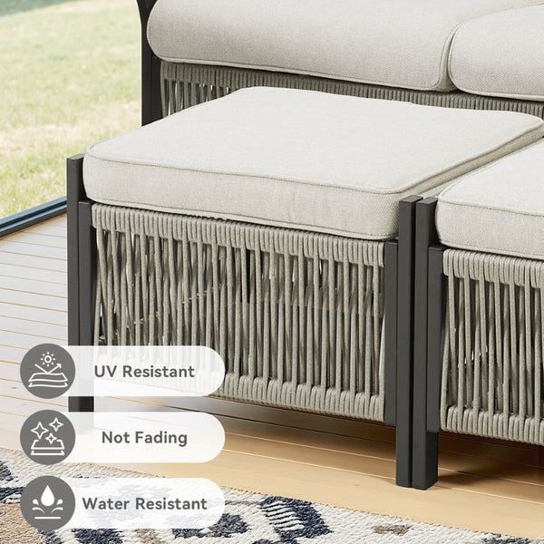 English Elm Outdoor Pe Wicker Patio Ottoman Set of 2 with Cushions for Deck or Backyard T3773P419405