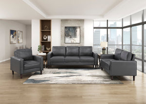 English Elm Modern Malcolm 3-Seater Faux Leather Sofa with Track Arms and Welt Trim, Solid Wood Frame, Comfortable Seating Dark Gray 68 L x 26 W x 18 H B011P395015