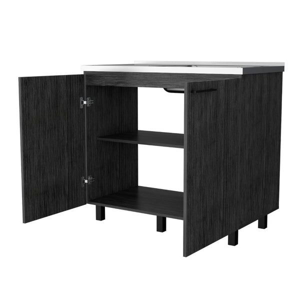 English Elm Fm Furniture Haivana Matte Black Utility Sink Cabinet with Double Doors and Storage Shelf B128S00059