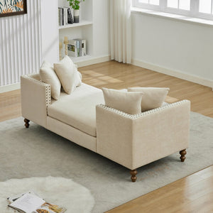 English Elm 75.2'' Chenille Upholstered Daybed Chaise with Nailhead Trim and Rubberwood Legs Beige W3188S00056