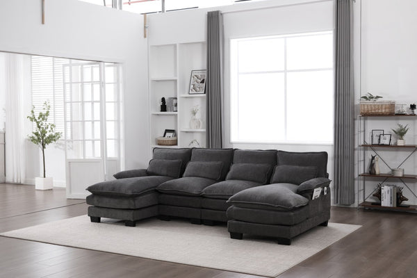 English Elm United We Win U-Shaped Modular Cloud Couch - 4-Seat Chenille Sofa With Double Chaise & Storage Pockets W1568S00215-GIGA