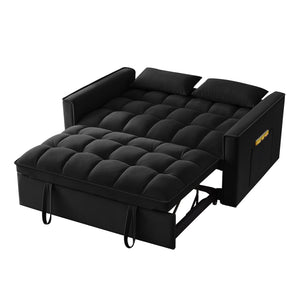 English Elm 4 Loveseat Sofa Bed with Storage Pockets & Armrests, Convertible Pull-Out Sleeper with Wheels, Tufted Comfort and Durable Frame for Small Spaces Black W2186P166127