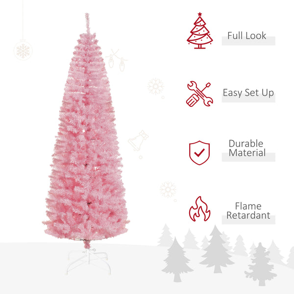 English Elm Homcom 7' Slim Pink Douglas Fir Tree With 818 Lifelike Branch Tips - Perfect For Small Spaces! W2225P229757