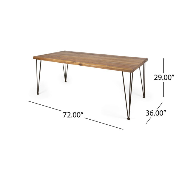 English Elm 7 Piece Acacia Wood Outdoor Dining Set with Iron Hairpin Legs and Wicker Chairs N762S000041AAE