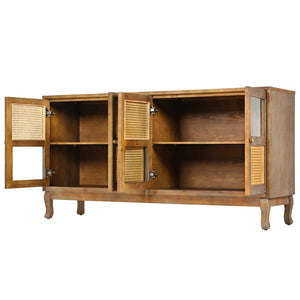English Elm Retro 4-Door Sideboard with Spacious Adjustable Shelves, Solid Wood Legs, Spray-Painted MDF Finish Antique brown W2696P256248