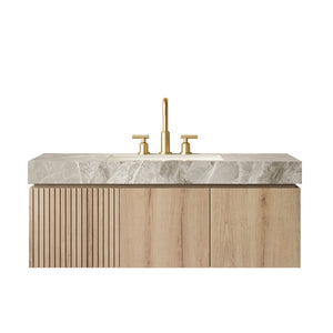 English Elm Muri Floating Bathroom Vanity with Sintered Stone Top and White Oak Plywood Cabinet W2615S00586