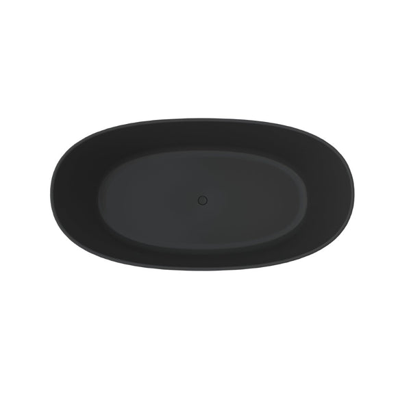 English Elm 65" Freestanding Soaking Bathtub Matte Black Stone Resin with Integrated Acrylic Shelf T3785P490214