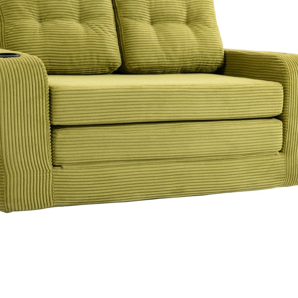 English Elm Convertible Floor Sofa Bed with Memory Foam and Ribbed Corduroy for Small Spaces Olive W395P438030