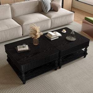 English Elm 31.5 Lift-Top Coffee Table with Hydraulic Raise, Fluted Wood Slats, Hidden Compartment & Shelf Black W1445P355643