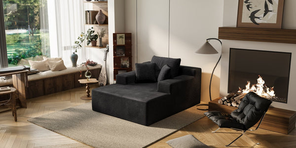 English Elm 64.96-inch Corduroy Sofa Bed Deep Seat Recliner for Living Room or Guest Space W3108P404509
