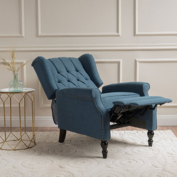 English Elm Charcoal Wingback Pushback Recliner with Button Tufted Diamond Fabric Upholstery Dark Blue N763P410529C