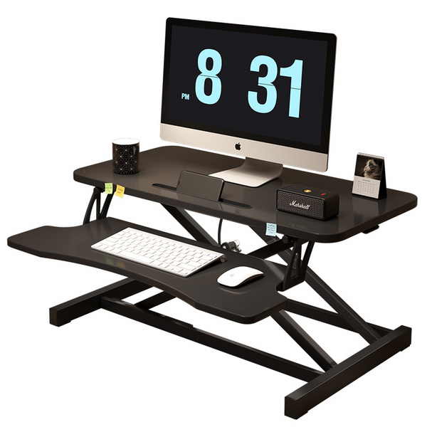 English Elm 32 32 Inch Desk Converter Height Adjustable Sit-Stand Riser Dual Monitor Laptop Workstation, 30lb Capacity, Wide Tray, Black W2641P192319