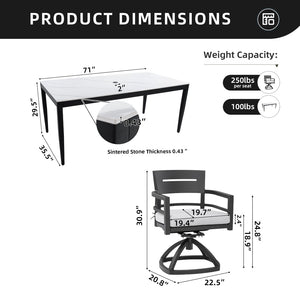 English Elm Modern Outdoor Sintered Stone Dining Set for Six with Swivel Rockers Sunbrella Cushions W1886S00020