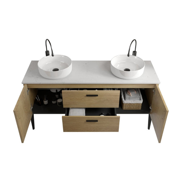 English Elm Emilia 60 Inch Freestanding Oak Vanity with Ceramic Sink and Soft Close Drawers W1865S00207