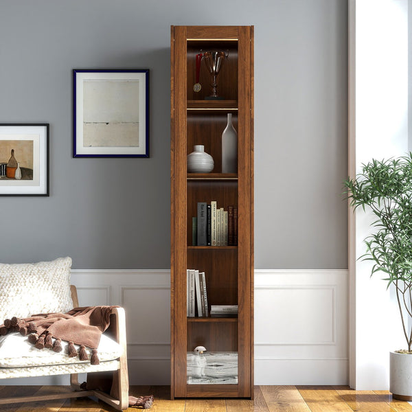 English Elm Display Cabinet Glass Doors Curio with 5 Shelves and LED Lighting, Dustproof Bookcase for Dolls Decor W331P281123