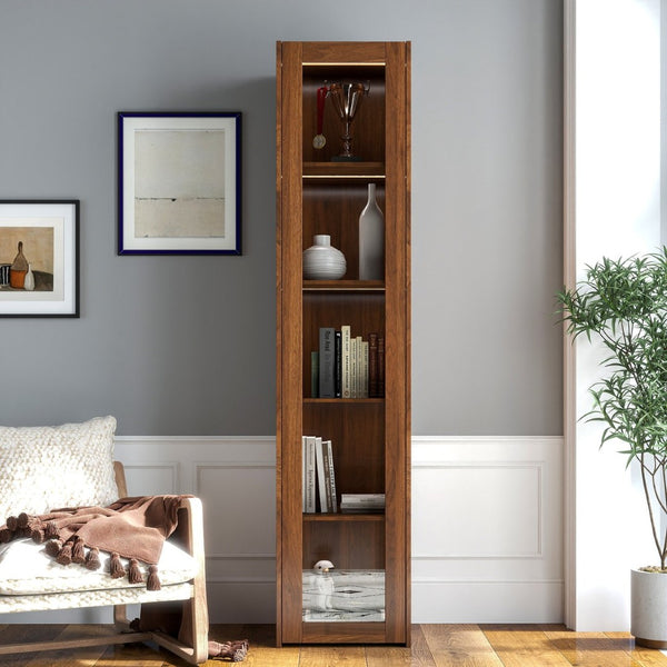 English Elm Display Curio Cabinet with Led Lighting Five Shelves Acrylic Doors Tall Bookcase W331P380593