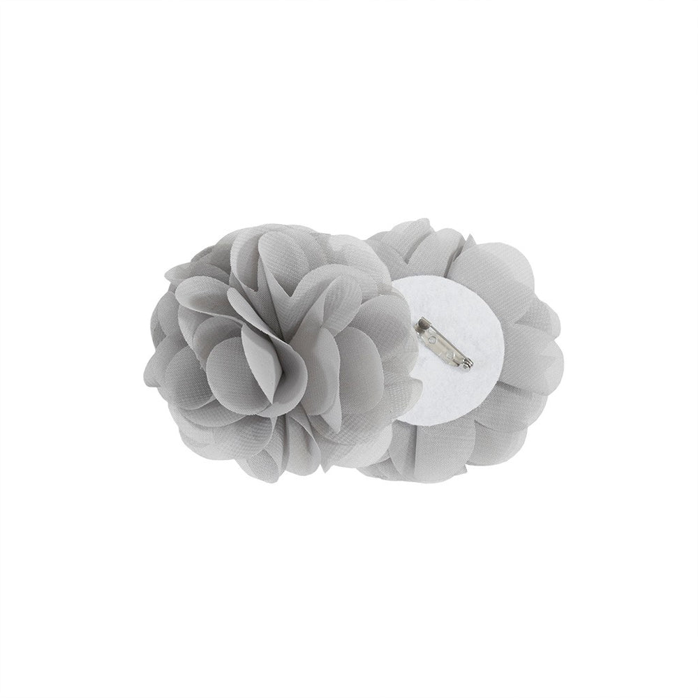 English Elm Floral Tab-Top Curtain Panel In Soft Grey - Semi-Sheer Faux Linen With Decorative Rosette Pins B03598200