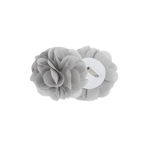 English Elm Floral Tab-Top Curtain Panel In Soft Grey - Semi-Sheer Faux Linen With Decorative Rosette Pins B03598200