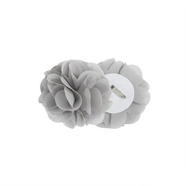 English Elm Floral Tab-Top Curtain Panel In Soft Grey - Semi-Sheer Faux Linen With Decorative Rosette Pins B03598200