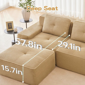 English Elm Modern Corduroy Sectional Sofa Deep Seat V Shape Tufted Couch with Movable Ottoman Camel W714S01588