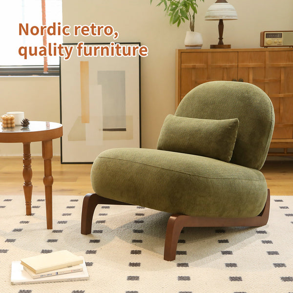 English Elm Cute Velvet Accent Chair with Solid Wood Legs, Armless Cozy Reading Seat for Living Room Comfort Green W2105P379653