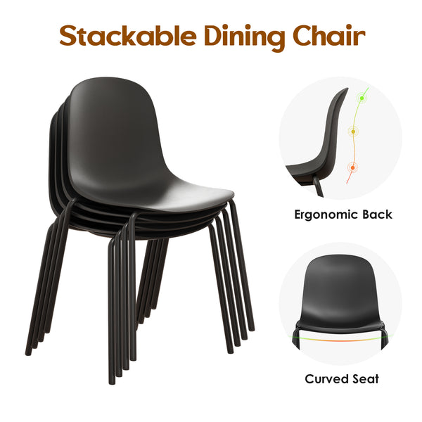 English Elm Modern Plastic Stackable Dining Chair Set of 4 with Ergonomic Seats, Sturdy Metal Legs, Easy Assembly for Home and Patio Black T3623P380699