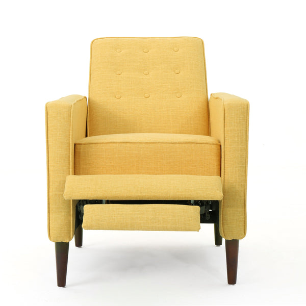 English Elm Christopher Knight Home® - Fabric Recliner Chair Mid-Century Modern Pushback Single Sofa with Tufted Cushion, Birch Legs, Cozy Comfort Yellow 60741.00MYLW