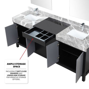 English Elm Black Double Bath Vanity 80" W With Grey Marble Top, Chrome Faucets & 30" Mirrors For Modern Style B2731S01162