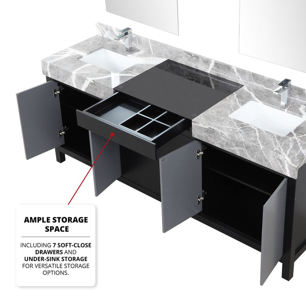 English Elm Black Double Bath Vanity 80" W With Grey Marble Top, Chrome Faucets & 30" Mirrors For Modern Style B2731S01162