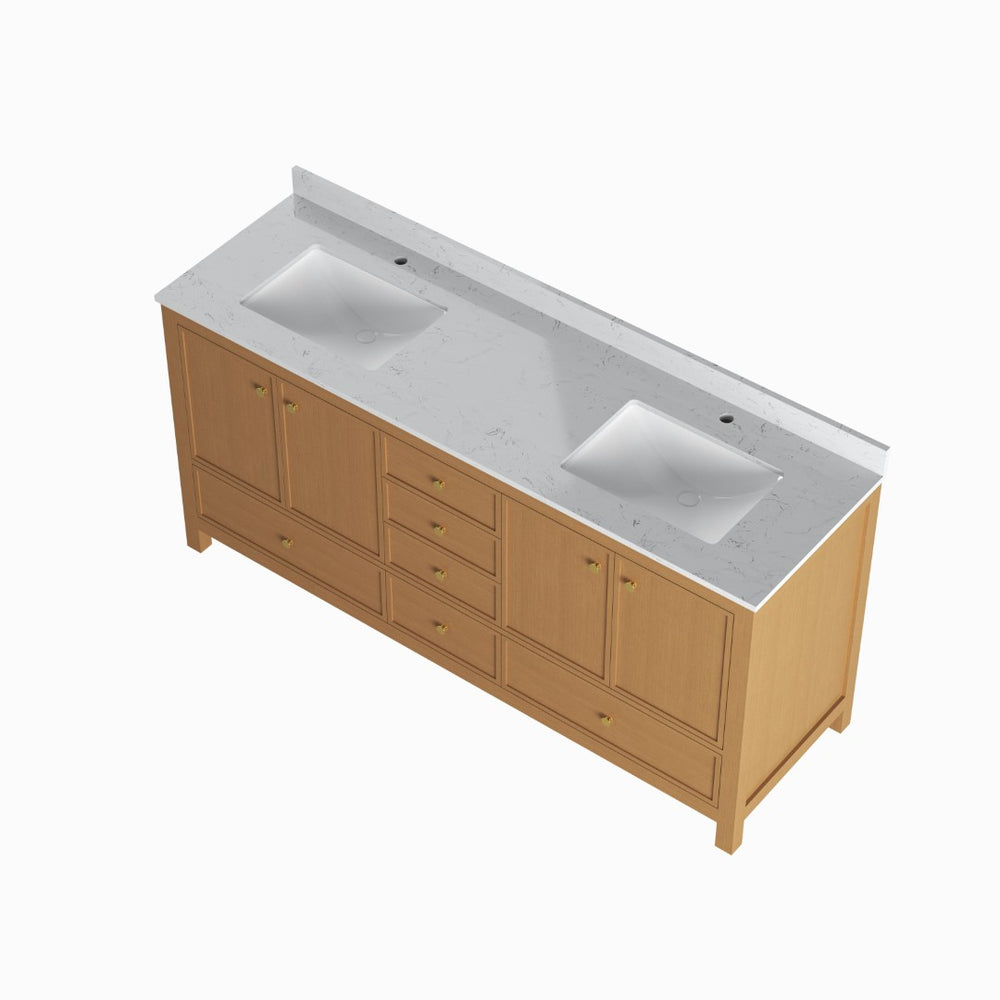 English Elm 72" Double Sink Vanity with Carrara Marble Top Soft Close Solid Wood Brown Oak T3785P442247