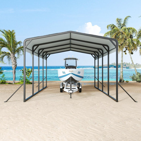 English Elm 12x20ft Steel Peak Roof Carport Heavy Duty Outdoor Shelter for Trucks Boats and Events W1820S00013