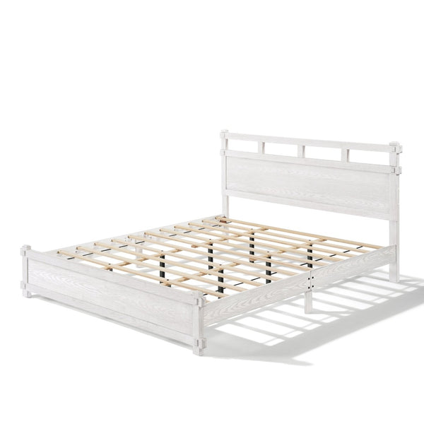 English Elm California King Platform Bed Antique White Wood Grain Farmhouse Cottage Style N758P369327W