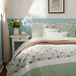 English Elm 6 Cotton Percale Quilt Set Full/Queen with 3 Decorative Pillows Breathable Printed Cotton Blend Comfort Sage Green 22.83 L x 17.72 W x 7.87 H B035P294113