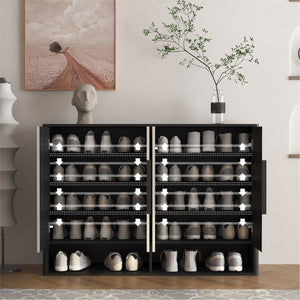English Elm Shoe Cabinet with Four Doors Adjustable Shelves Entryway Organizer Modern Storage Unit W1321S00040