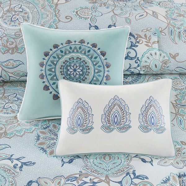 English Elm 8 Madison Park Isla Cotton Reversible Floral Comforter Set Queen OEKO-TEX Botanical Watercolor Medallion Blue 22.05 L x 20.87 W x 14.17 H B03597067