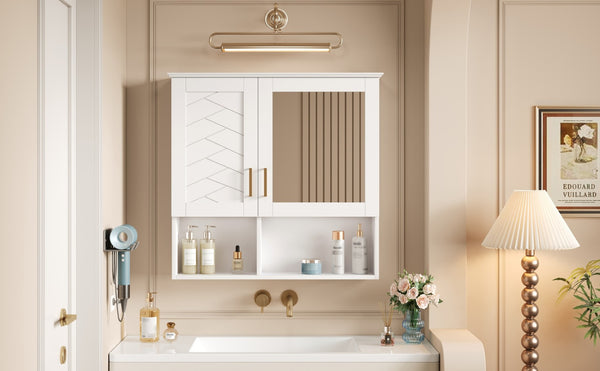 English Elm 2-in-1 Matte Wall Mounted Medicine Cabinet Soft Close Mirror Storage for Bathroom Vanity White N710P389456K
