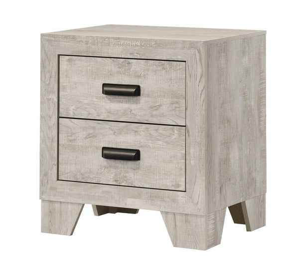 English Elm 1pc Whitewash Wood 2-drawer Nightstand with Metal Pulls for Transitional Bedroom B011P444135