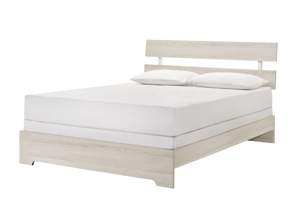 English Elm 1Pc Rustic Full Platform Bed Frame - Slat Headboard, White Wash Finish For Minimalist Bedrooms B011P331884