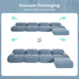 English Elm 4-seat Modular Corduroy Sectional Sofa with Curved Armrests for Living Rooms Blue W714S01253
