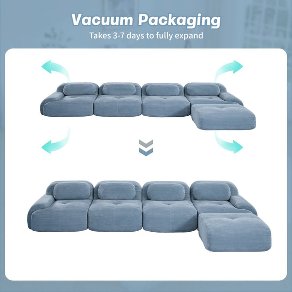 English Elm 4-seat Modular Corduroy Sectional Sofa with Curved Armrests for Living Rooms Blue W714S01253