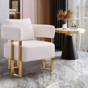 English Elm Ts Teddy Fleece Accent Chair Set Two Plush Seats Gold Square Legs Glam Decor White+Gold W2311P190460