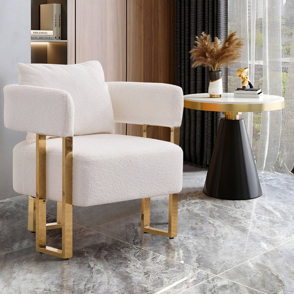 English Elm Ts Teddy Fleece Accent Chair Set Two Plush Seats Gold Square Legs Glam Decor White+Gold W2311P190460