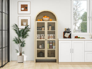 English Elm 70.28" Tall Arched Kitchen Pantry - Modern Farmhouse Cabinet With Adjustable Shelves For Versatile Storage W688P204446
