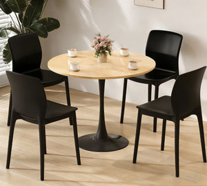 English Elm (natural Wood Tone) Round Mdf Dining Table Steel Tulip Base Mid Century Modern Small Space W2641P460057