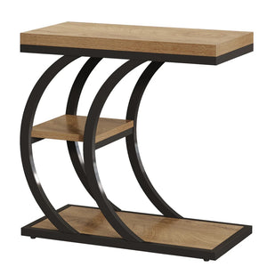 English Elm Modern 2 Tier Distressed End Table Open Shelf Mdf Top for Living Room or Entryway T3971P461497