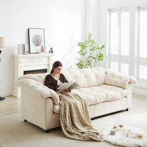 English Elm 99.2" Chenille Modern Deep Seat Sofa with Cloud-Like Cushioning, Zippered Arm Pads & Solid Wood Frame Beige W1193S00152