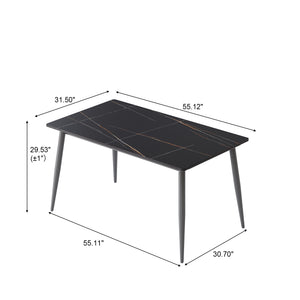 English Elm 55.12" Modern Artificial Stone Dining Table With Metal Legs - Seats 6, Stylish Minimalist Design! W1535S00501