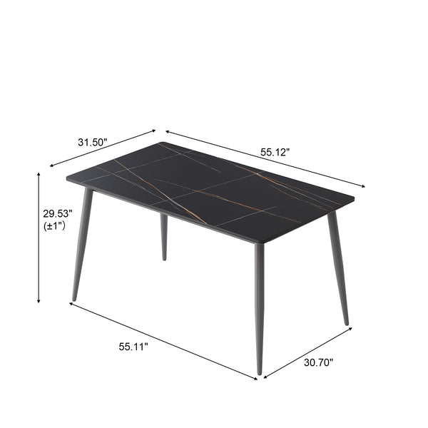 English Elm 55.12" Modern Artificial Stone Dining Table With Metal Legs - Seats 6, Stylish Minimalist Design! W1535S00501