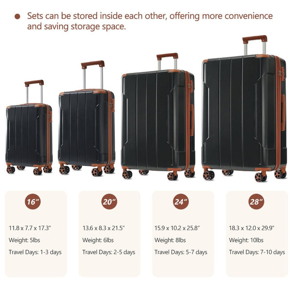 English Elm Hardshell Six Piece Luggage Set Expandable Abs Suitcases with Spinner Wheels Tsa Lock Black Brown N730P296628A
